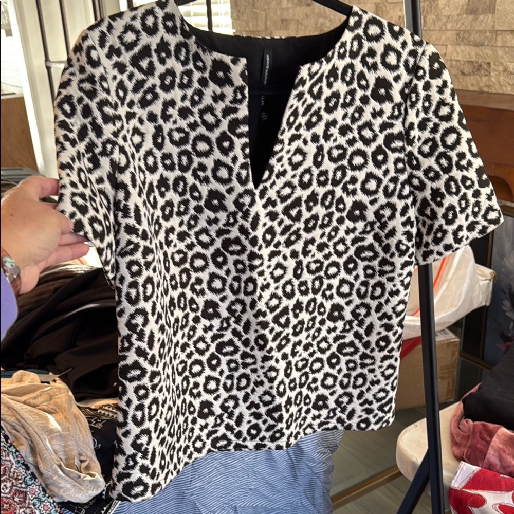 Black and White Leopard Print Women's Top